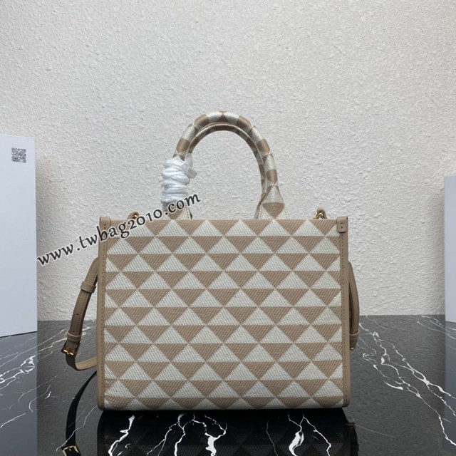 Prada專櫃新款刺繡織物托特包 1BA354 普拉達中號有長肩帶刺繡手提購物包 csp1482
